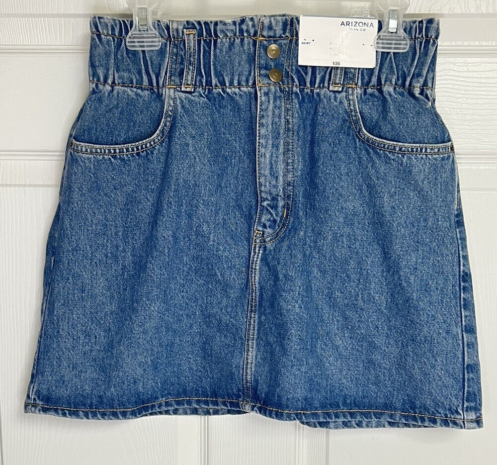 VTG Y2K Denim Skirt Arizona NWT Jean Paper Bag Mini Light Acid Wash Sz 11